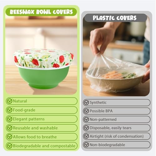 4-Pack Reusable Beeswax Bowl Covers with Fruit Pattern, Fruit 1-Beeswax