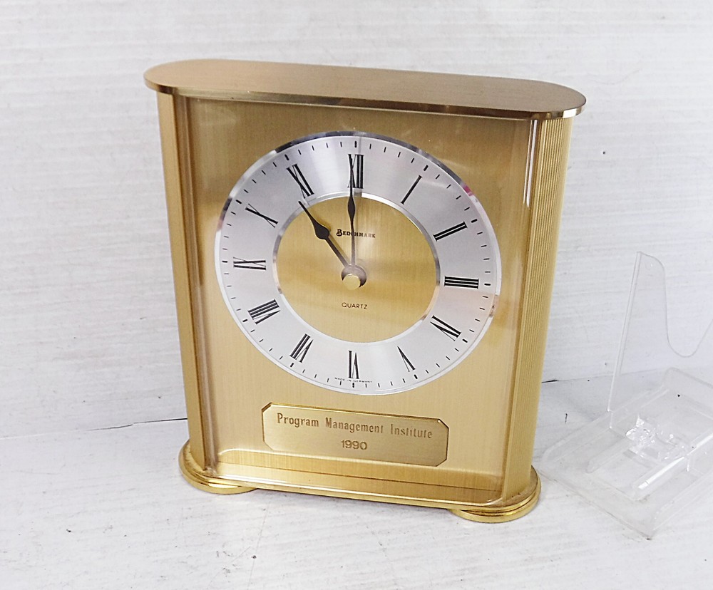 Benchmark Quartz Desktop Clock Brushed Brass Made In Germany