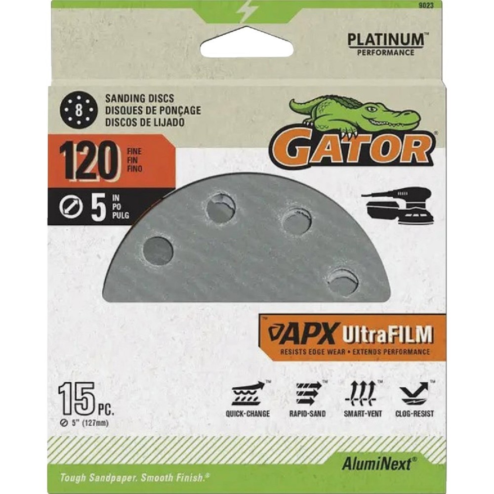 Gator Blade 5 In. 120-Grit 8-Hole Pattern Vented Sanding Disc with Hook & Loop