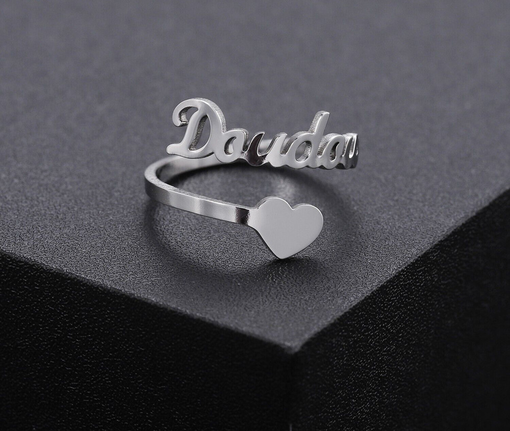 Customized Heart Name Ring Adjustable Personalized Jewelry Silver Gold Love Gift