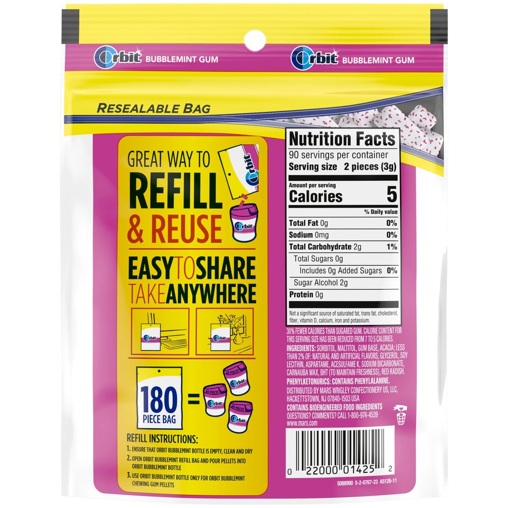 pack Orbit Bubblemint Sugar Free Chewing Gum Value Pack Ct Bag