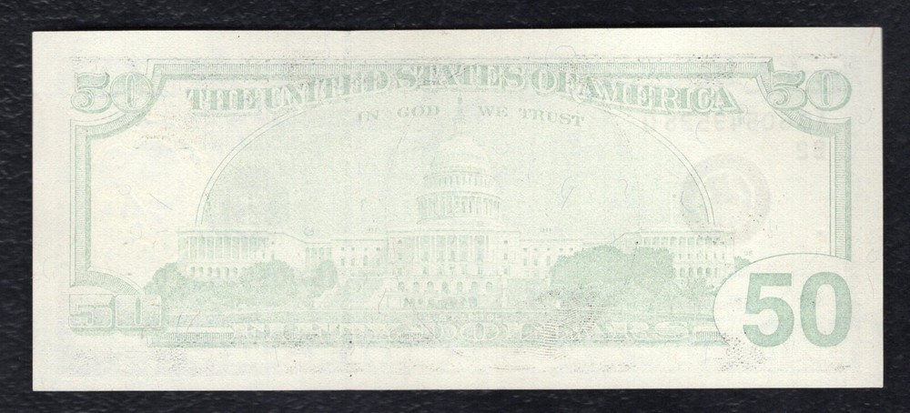1996 $50 FEDERAL RESERVE NOTE “MISSING BACK PRINTING ERROR” GEM UNCIRCULATED