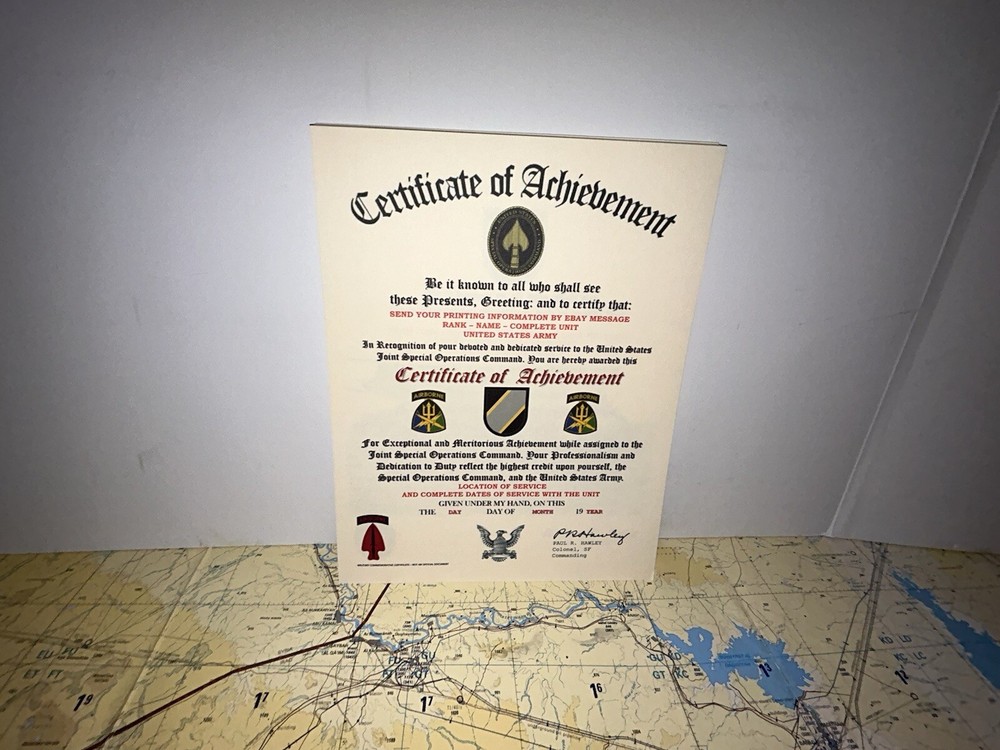 U.S. ARMY - JOINT SPECIAL OPERATIONS COMMAND - CERTIFICATE OF ACHIEVEMENT