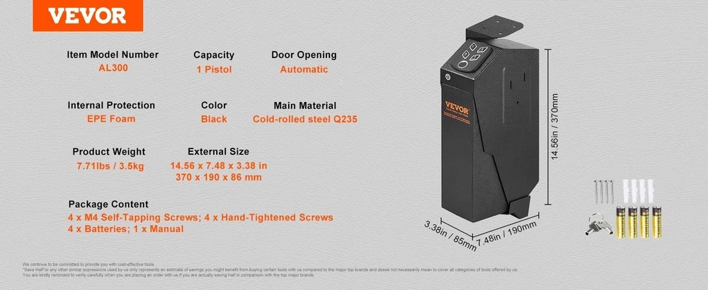 Biometric Pistol Storage Safe Steel Quick Access Security Lock Box Case
