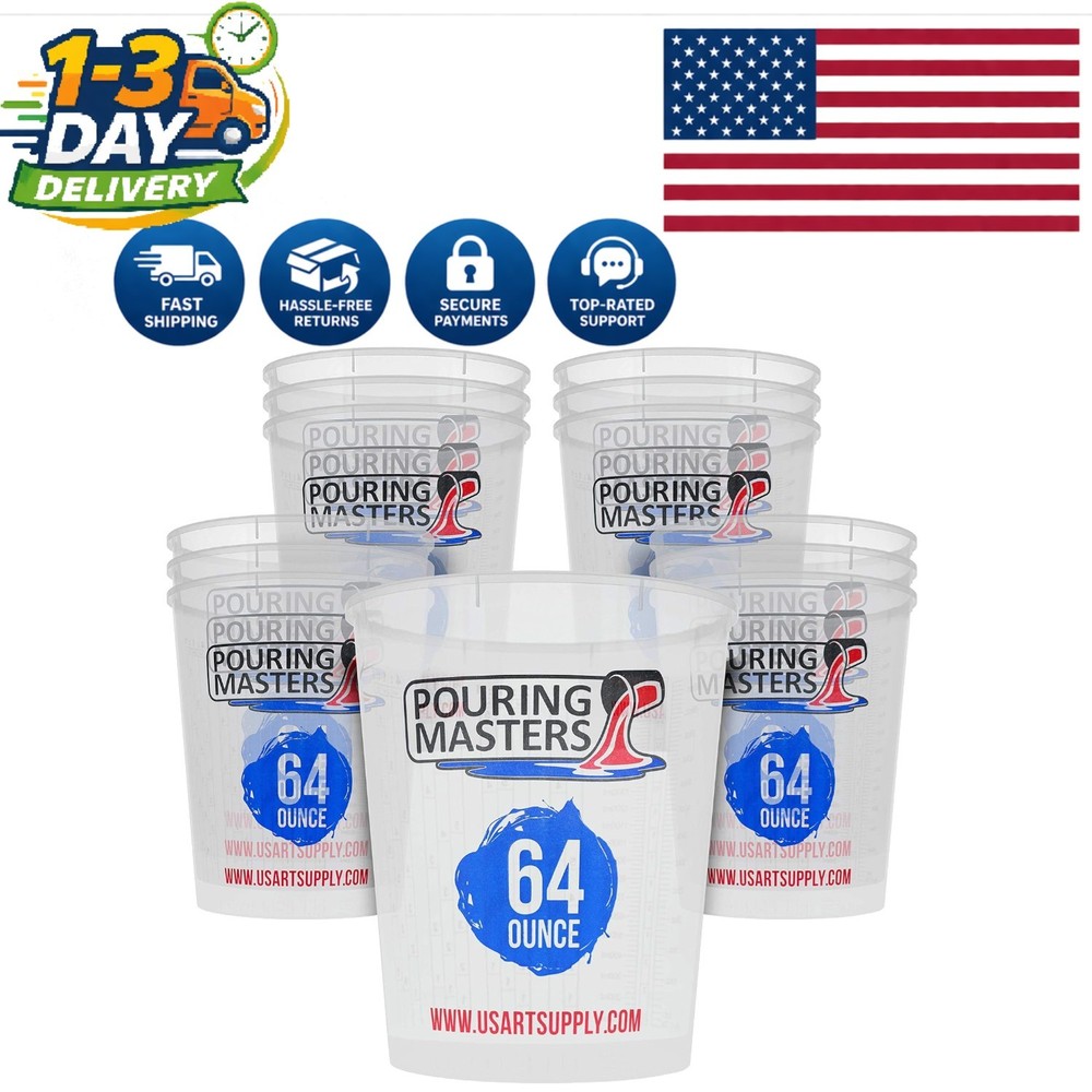 Box of 12 Clear Plastic Mixing Cups - 64 Ounce, Solvent Resistant & Stackable