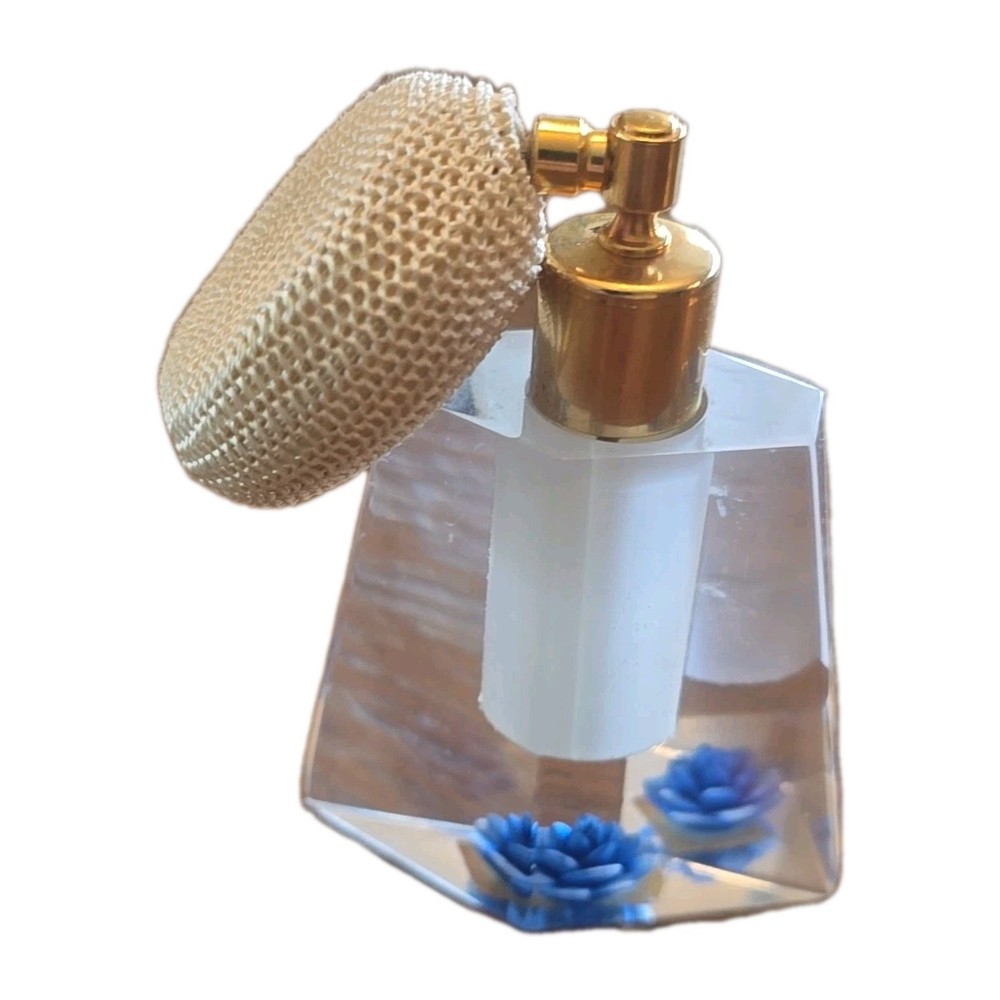 Evans Atomizer Lucite w/Blue Flower Perfume Bottle
