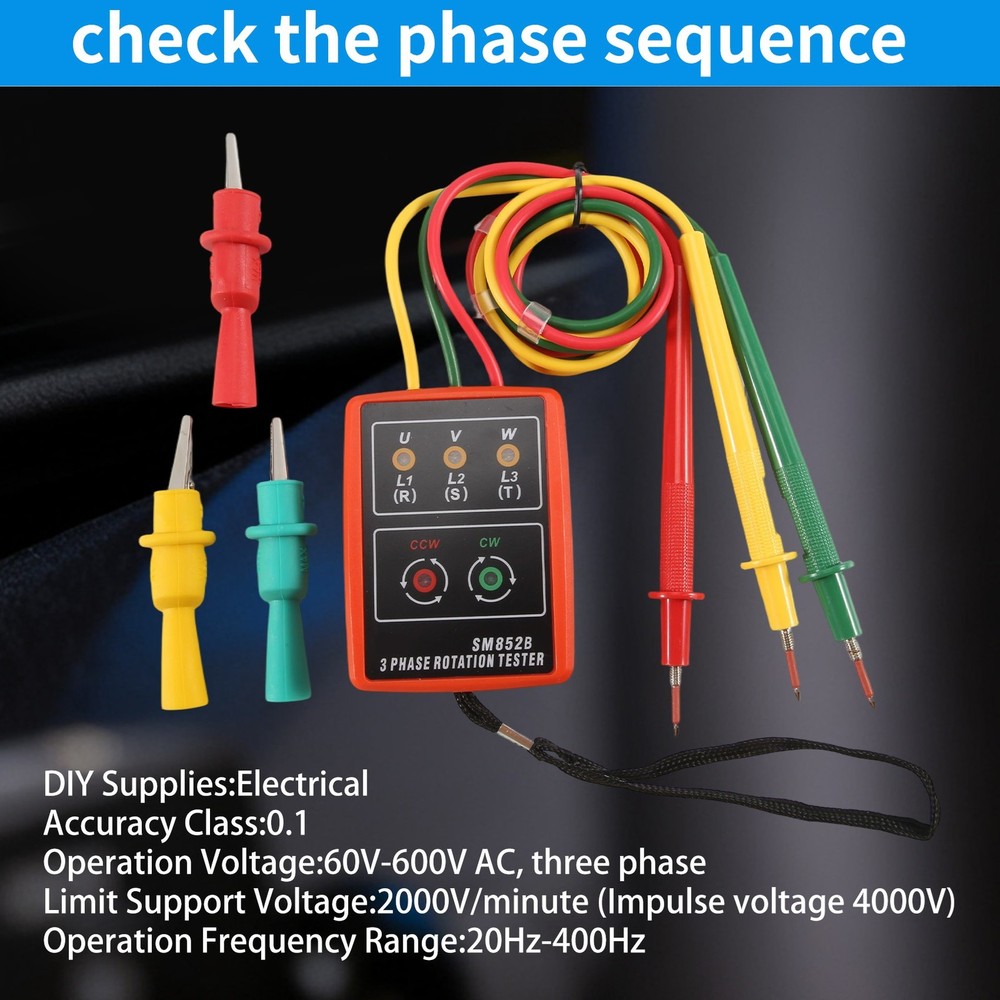 Indicator Meter Phase Sequence Tester LED Buzzer with Portable Bag R3B68694