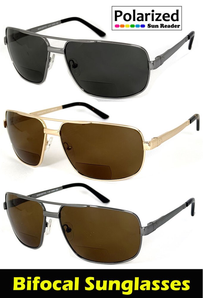 Mens Pilot Polarized Bifocal Sunglass Reader Spring Hinges Temples UV400
