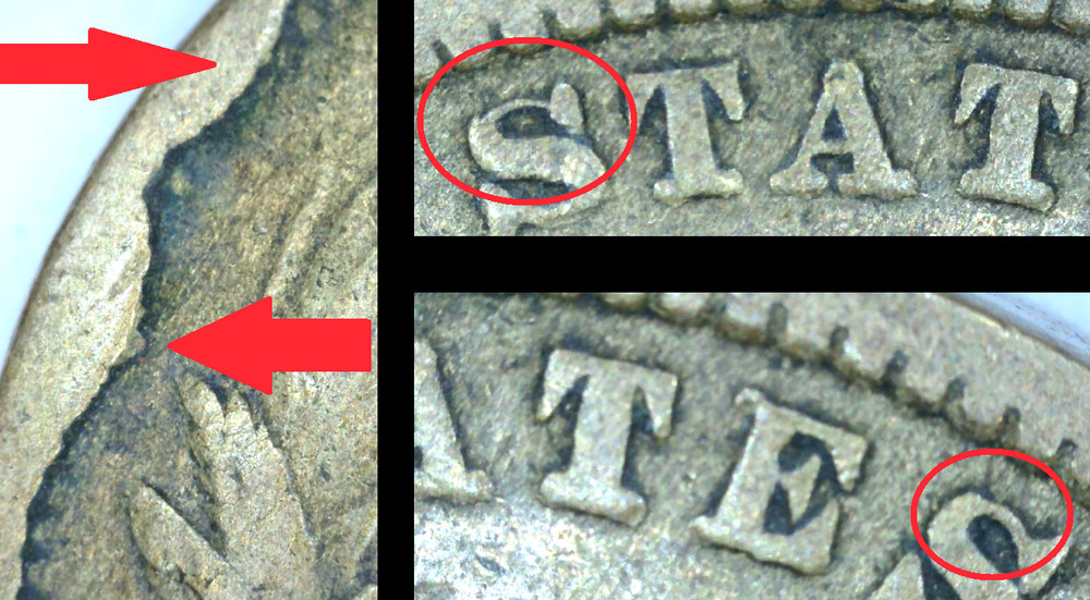 1858 SL FLYING EAGLE CENT VG Reverse Cuds ODD-002 Broken S's 2 Mint Errors SE25R