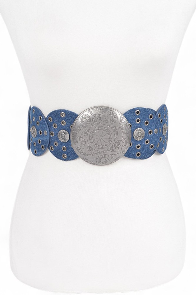 BNWT Rivet Denim Disk Statement Western Round Buckle Belt Wide Belt