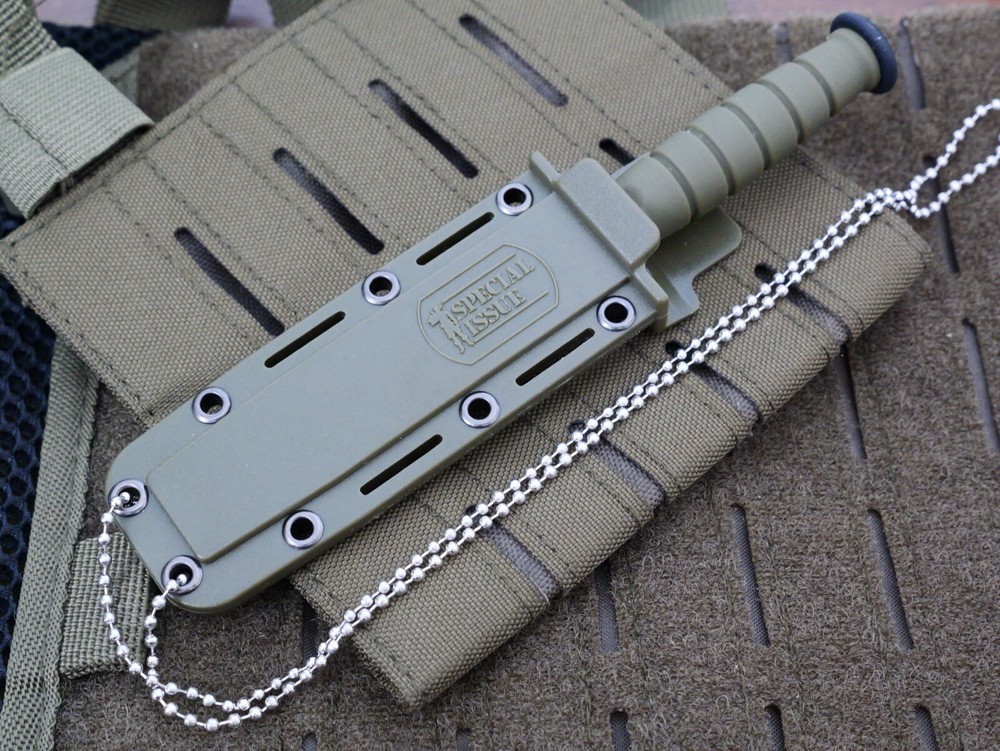 6” Neck Knife Spear Point Double Edge Green Hard Sheath Sharp Tactical Medium