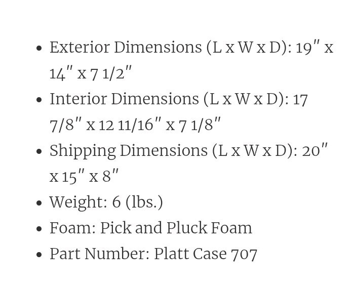Platt 707 Black Plastic Hard Shell Case Pull Apart Foam Inside