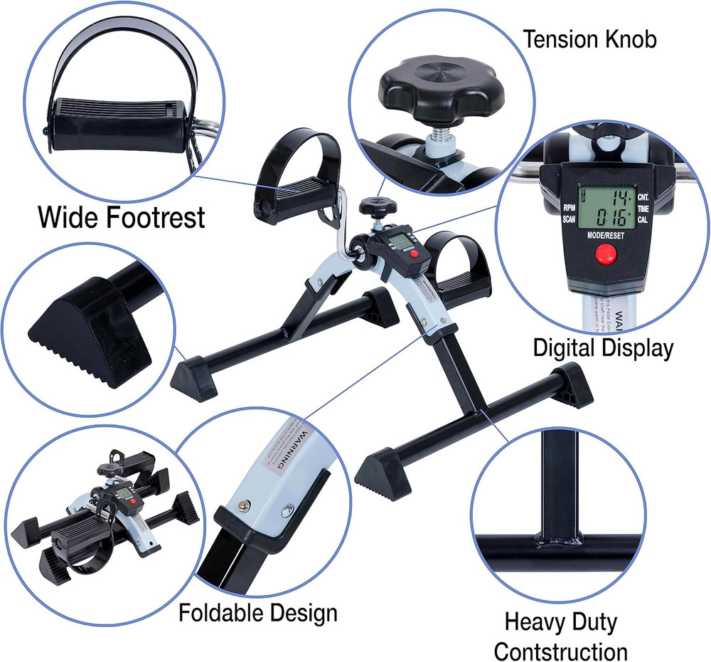 under Desk Bike Pedal Exerciser with Electronic Display - Fully Assembled Foldin