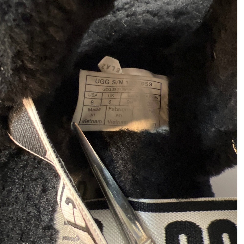 Ugg Oh Yeah Double Strap Sling Back Black Shearling Size 8