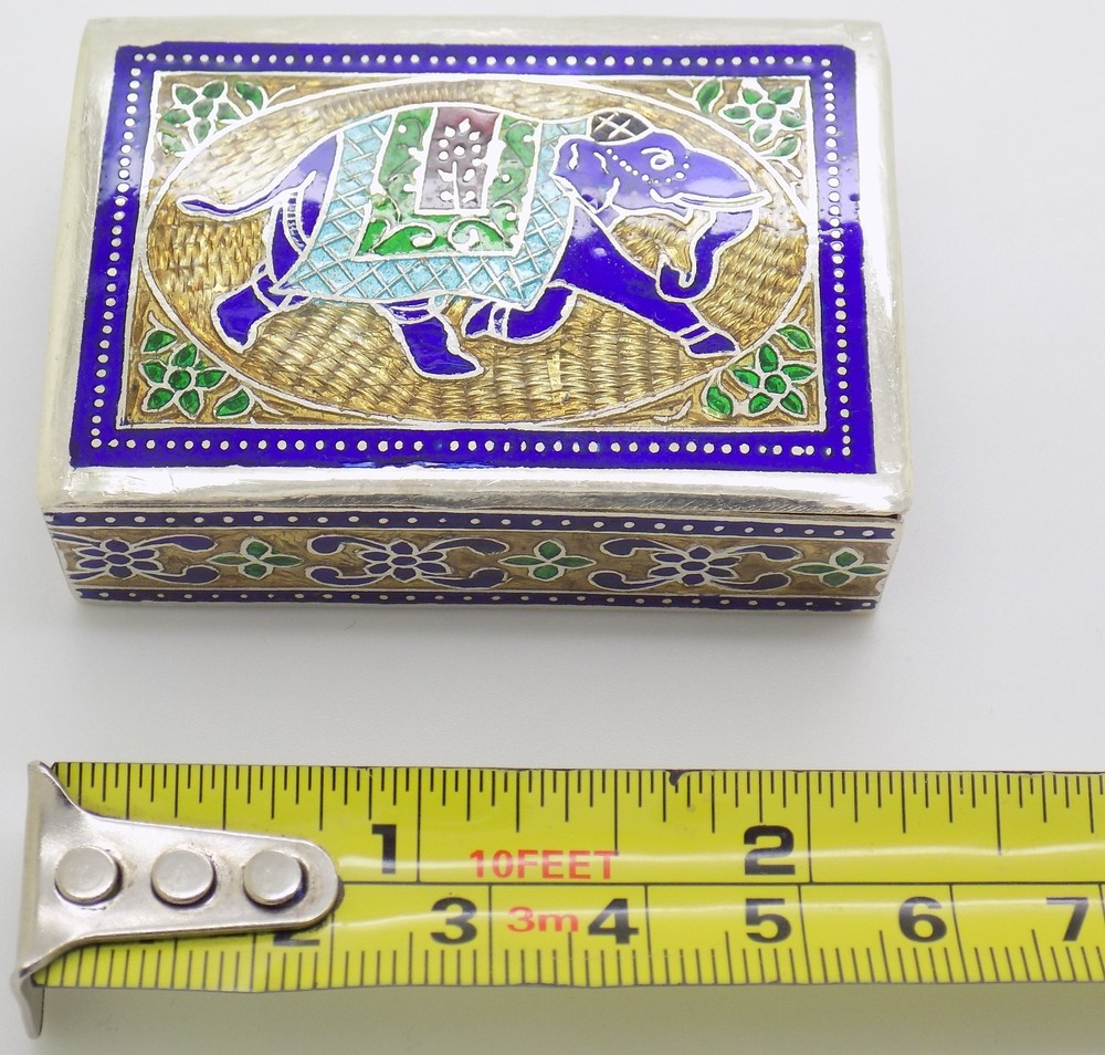 Vintage Handmade Sterling Silver 925 Indian Large Rectangular Pill Snuff Box