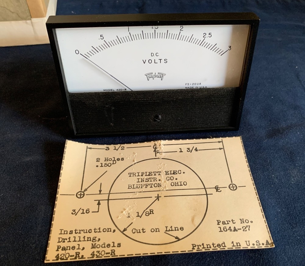 Triplett voltmeter 0 to 3 volts DC panel meter