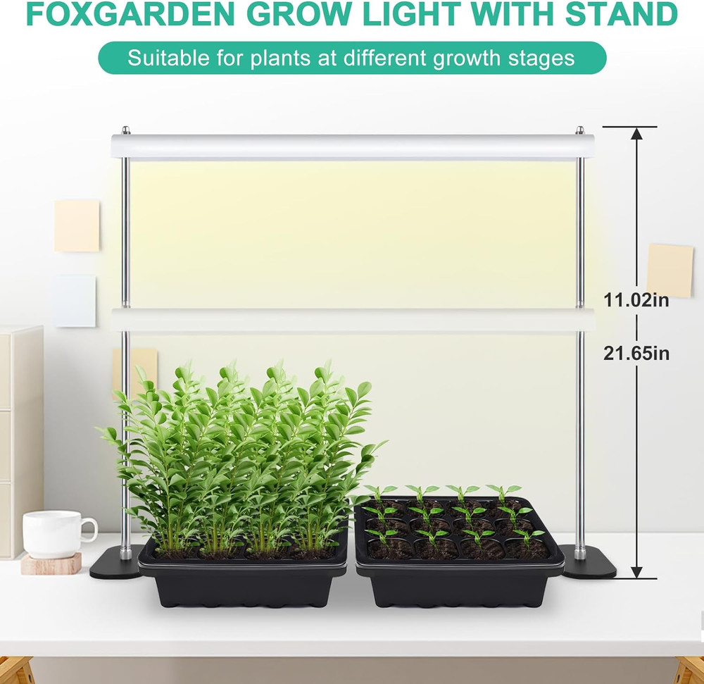 FOXGARDEN LED Grow Light Stand with Timer & Dimming, Adjustable Height