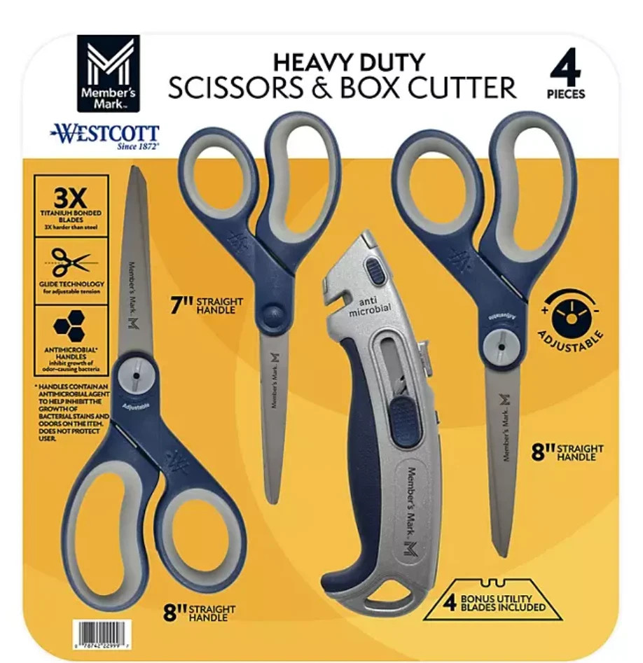 Member's Mark Anti-Microbial Scissors with Box Cutter – Safe & Versatile Tool