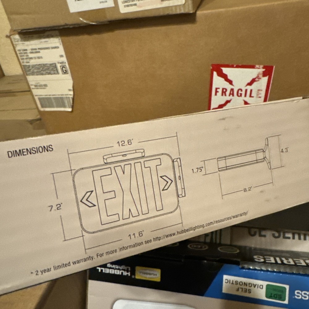 Compass Hubbell CERSD Red LED Battery Backup Damp Location Emergency Exit Sign