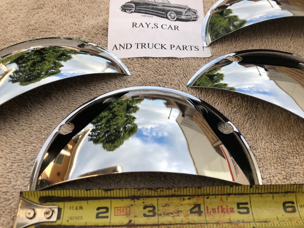 CHROME METAL VINTAGE STYLE HALF MOON HEAD LIGHT COVERS ( 4-HEADLIGHTS )