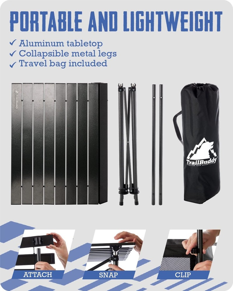TrailBuddy Folding Camping Table - Aluminum Foldable Table for Tailgating or ...
