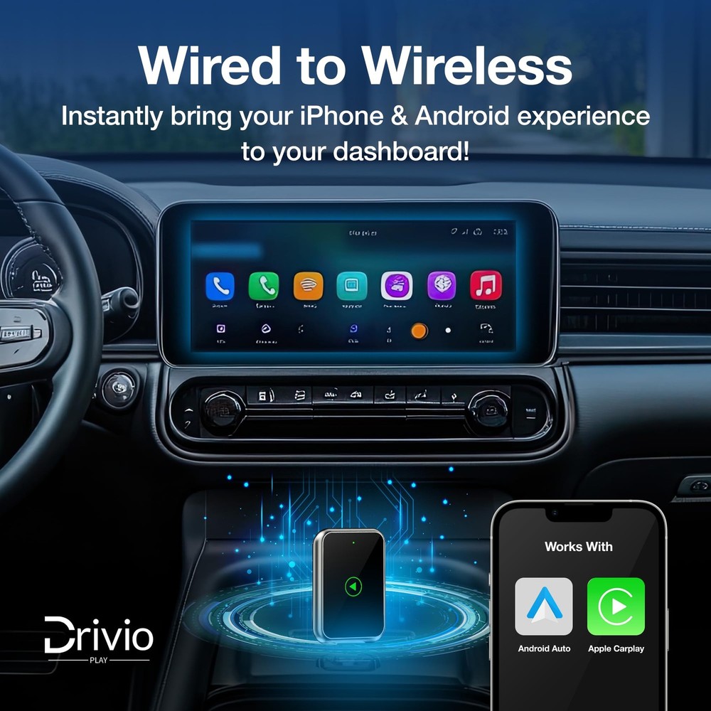 Drivio Wireless CarPlay Adapter for iPhone & Android | USB Small, Black