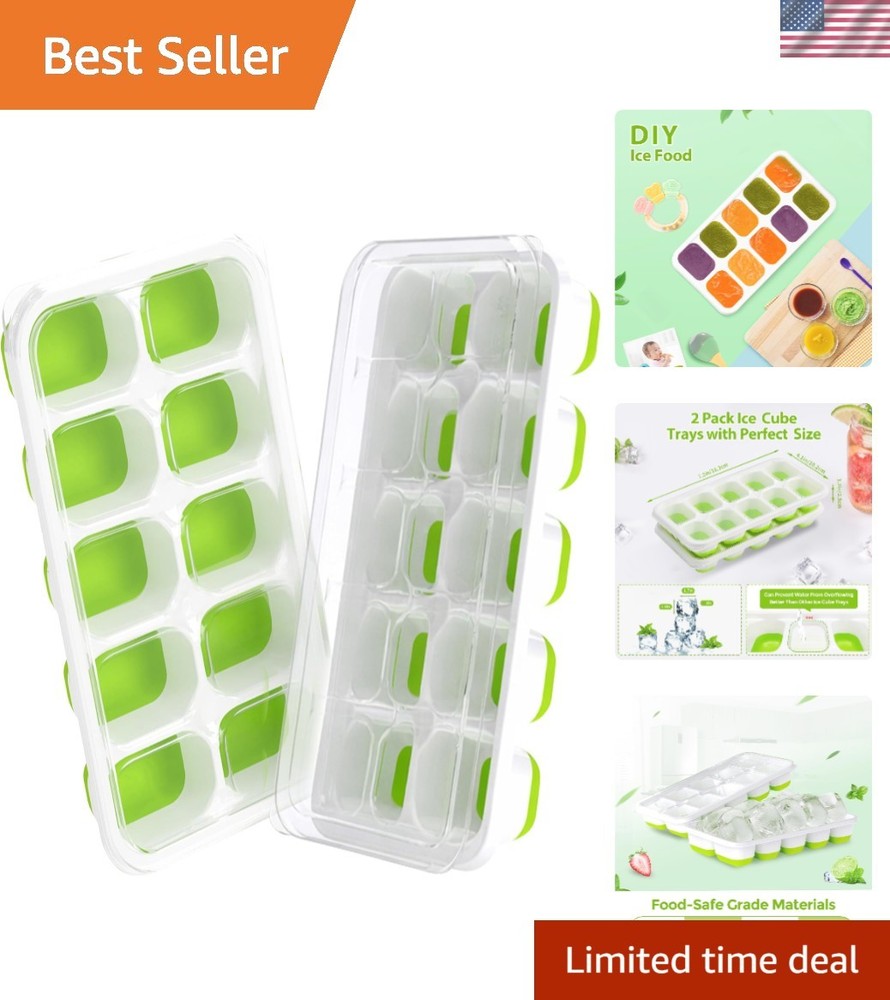 2-Pack Stackable Silicone Ice Cube Trays with Lids - BPA-Free & Dishwasher Safe