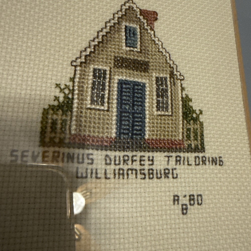 Cross-stitch Framed SEVERINUS DURFEY TAILORING WILLIAMSBURG VA Made In 1980