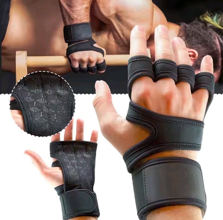 Weight lifting grips with wrist strap