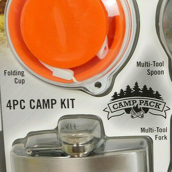 Camillus 4 PIECE CAMP SET (Spoon, Fork / Tool, Flask & Cup) 2 Pc KNIFE COMBO SET