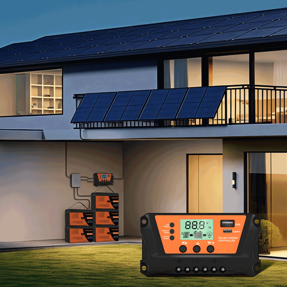 30 Solar Panel Battery Charge Controller USB Type-C 12V/24V Auto Regulator LCD