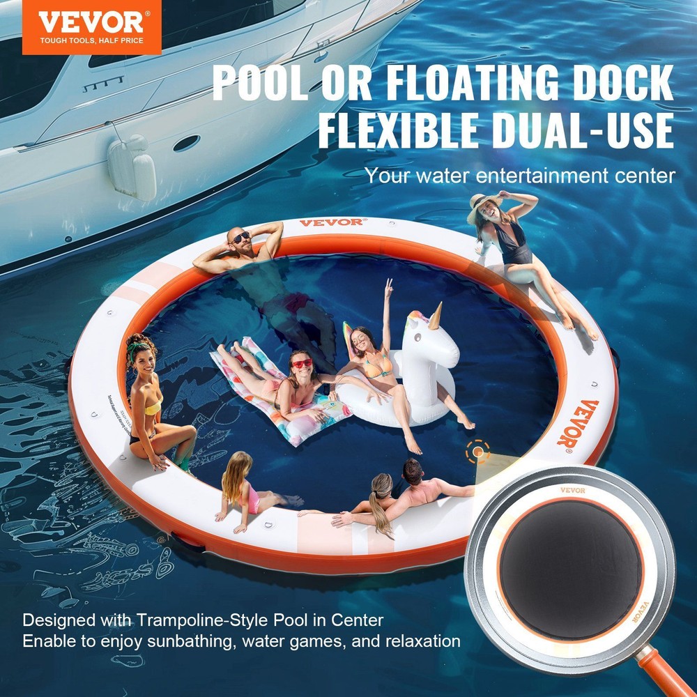 Inflatable Floating Dock ø8FT Inflatable Dock Platform with ø5FT Trampoline