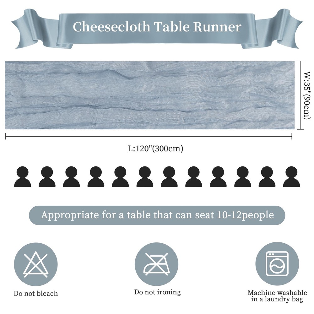 12 Pack Dusty Blue Cheesecloth Table Runner 10FT Long Boho Gauze Table Runner...
