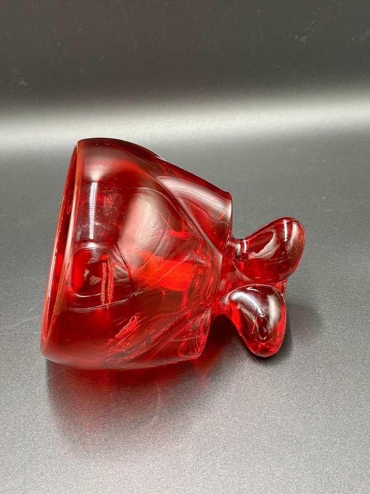 Mid Century Viking Glass Ruby Red 3 Footed Lidded Candy Jar 8”