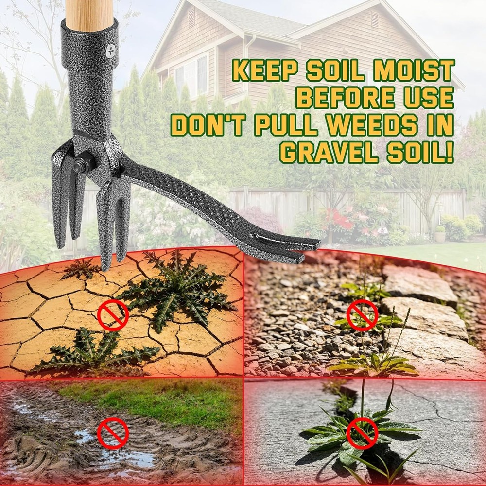 Weed Puller Tool Stand Up Heavy Duty Weed Remover Tool W/ Long Handle & 4-Claw