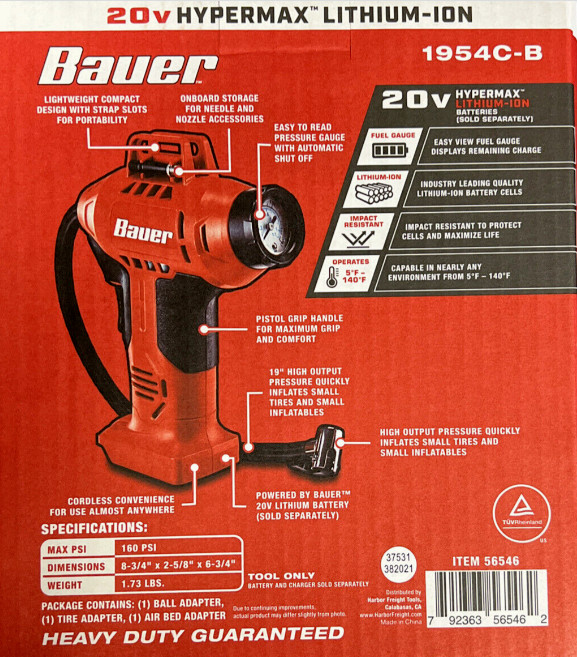 NEW*BAUER 20V Hypermax Cordless 0-160 PSI Power Inflator TOOL ONLY