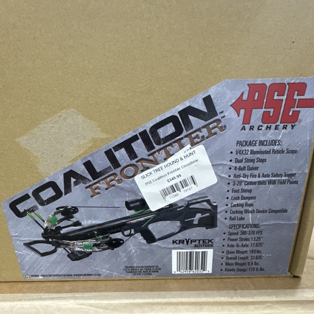PSE Archery Coalition Frontier Crossbow Kryptek Altitude V4X32 Scope 190 lb