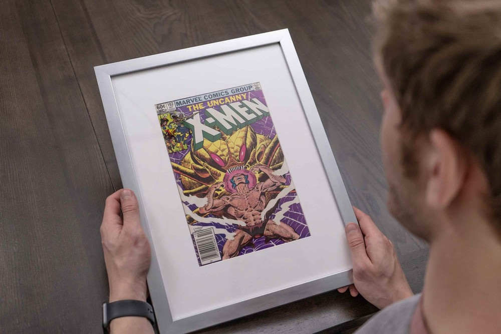 White Comic Book Frame W/ White Mat For 4 Graded Comics Horizontally