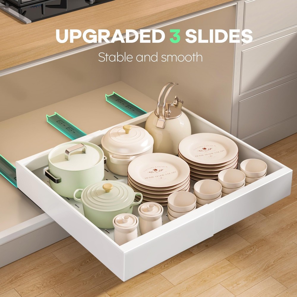 2 Pack Pull out Cabinet Organizer 21"Deep With Raising Pad for Framed Cabinet...