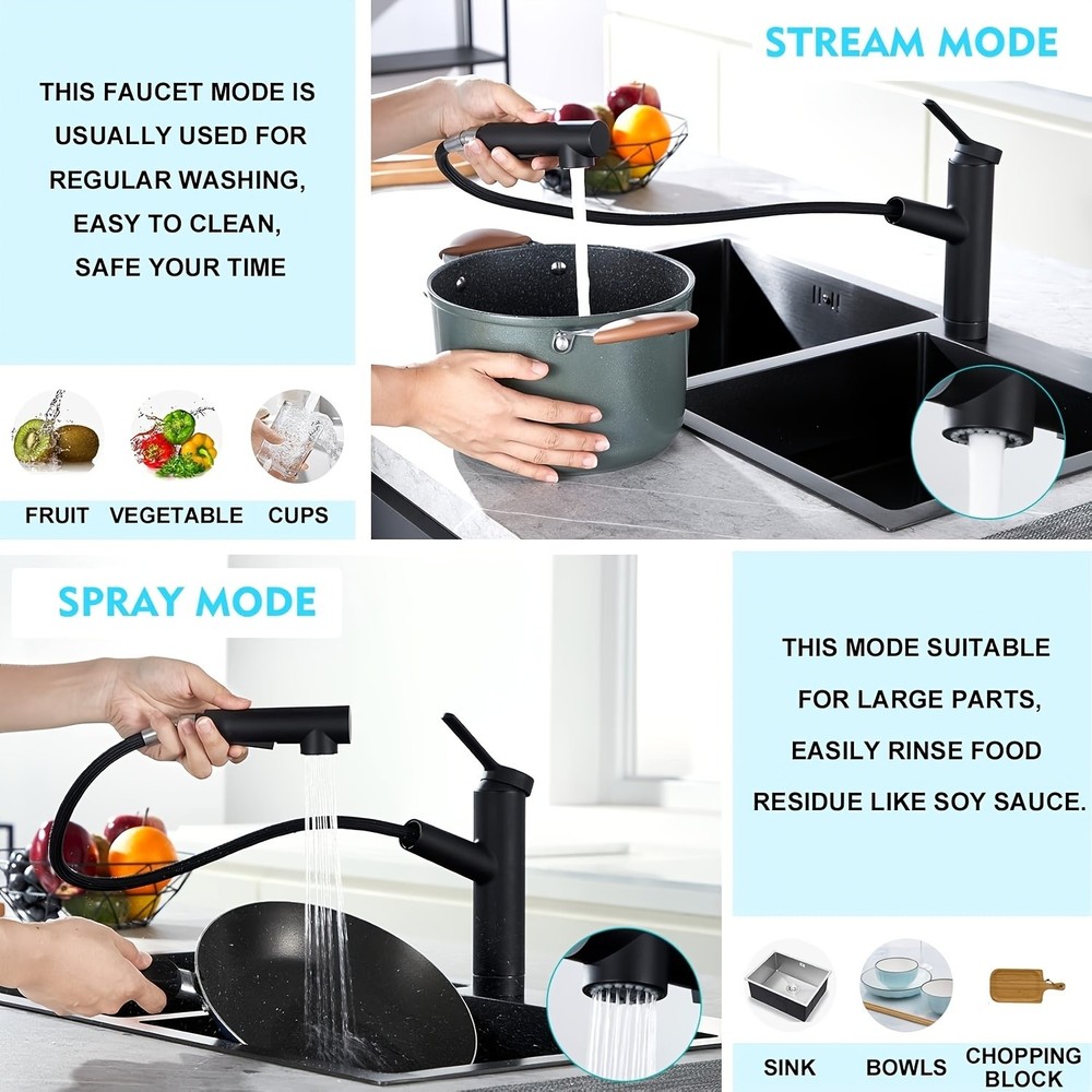 Single Handle Faucet Pull-Out Bathroom Vanity Modern Sink Tap Hot & Cold