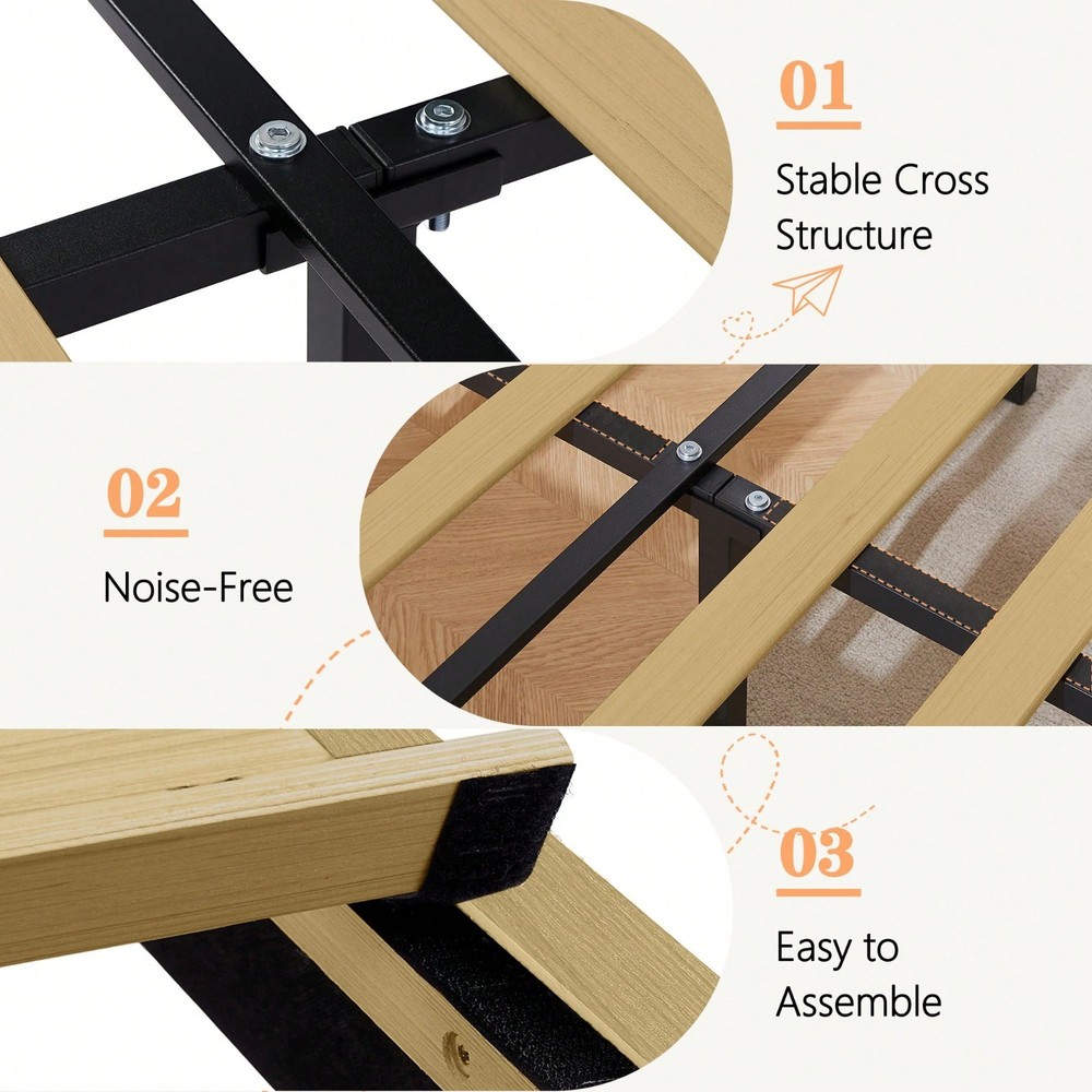Wood Platform Bed Frame Adjustable Upholstered Head Board Twin/Full/Queen