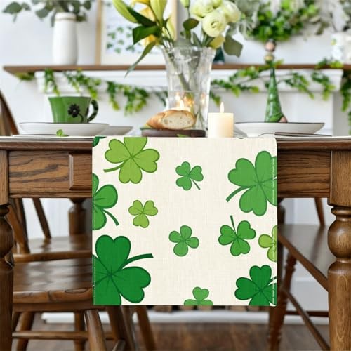 St. Patrick's Day Table Runner,Spring Holiday Kitchen Dining Table Shamrock