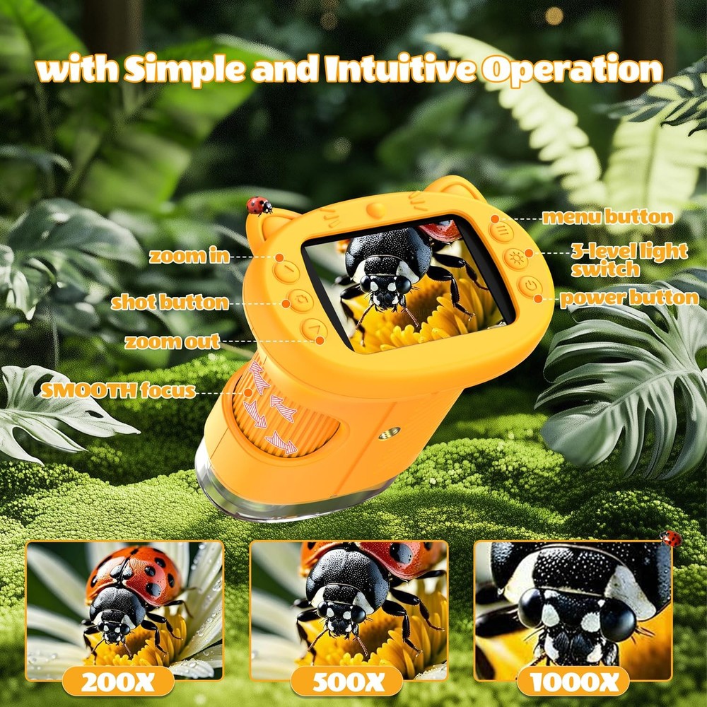OAEBLLE Kids Microscope, 1000X Portable Mini Pocket Microscope with Yellow