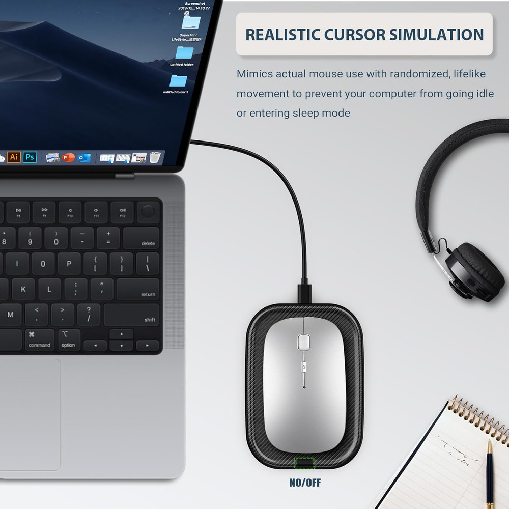 Undetectable Ultra Slim Mouse Jiggler for Continuous PC Activity - Black