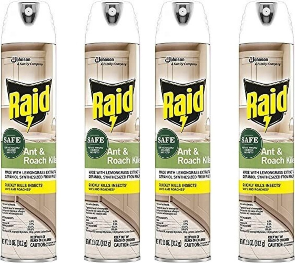 4 Raid Ant & Roach Killer Aerosol Spray Essential Oils plant-based SAFE  11 oz.
