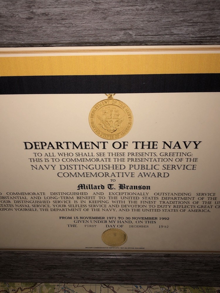 NAVY DISTINGUISHED PUBLIC SERVICE COMMEMORATIVE AWARD CERTIFICATE Type-1