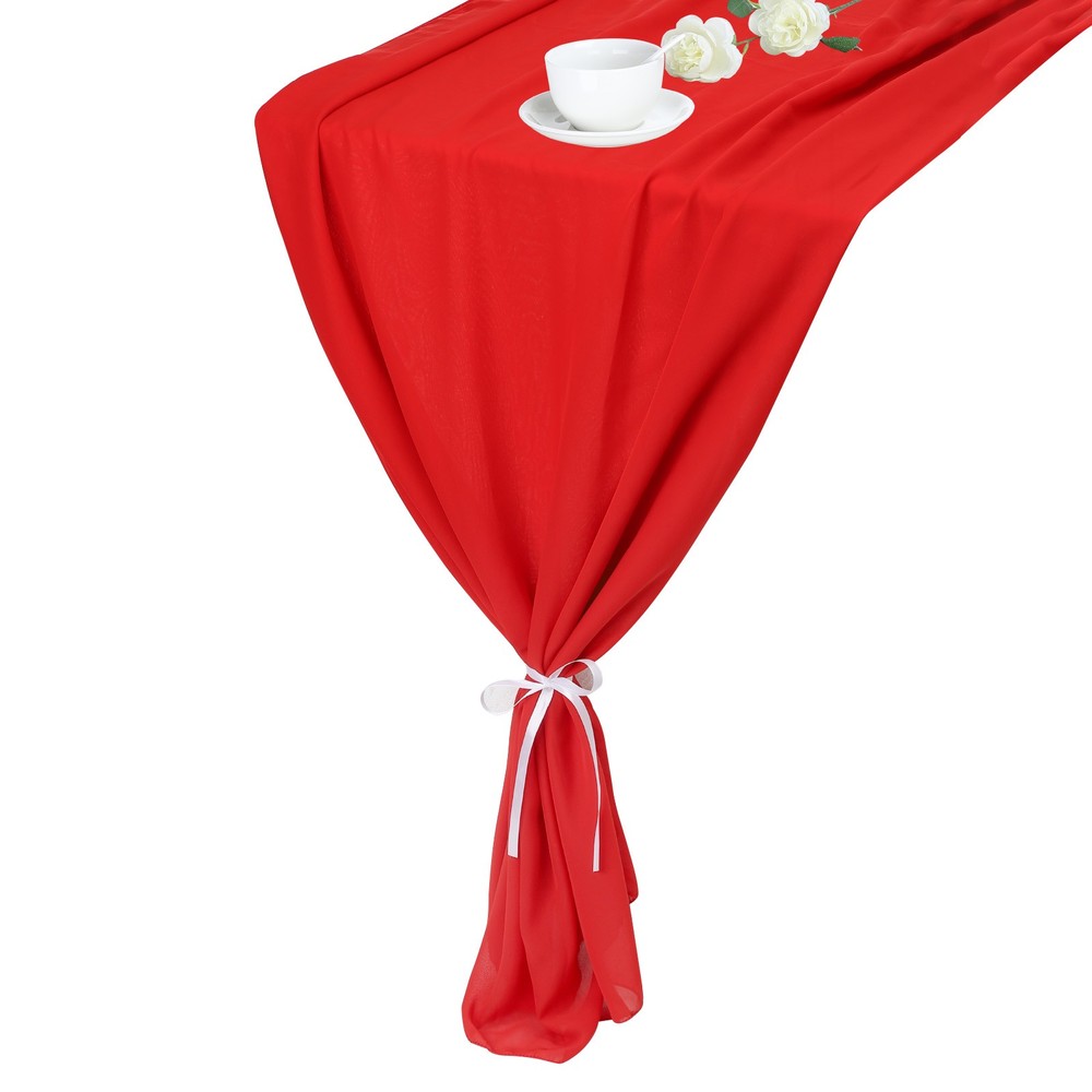2 Pcs Red Chiffon Table Runner 27.5" x 118" Romantic Table Runner