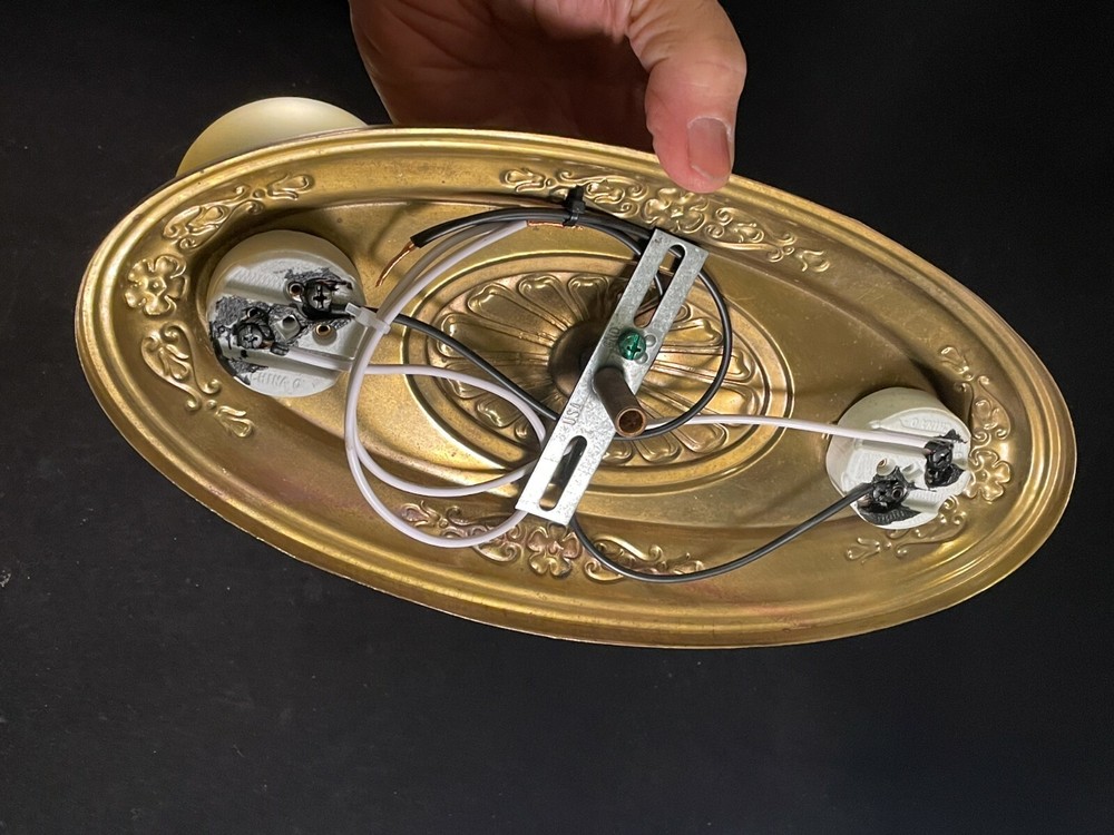 Antique Brass 2 Light Flush Mount Fixture #1