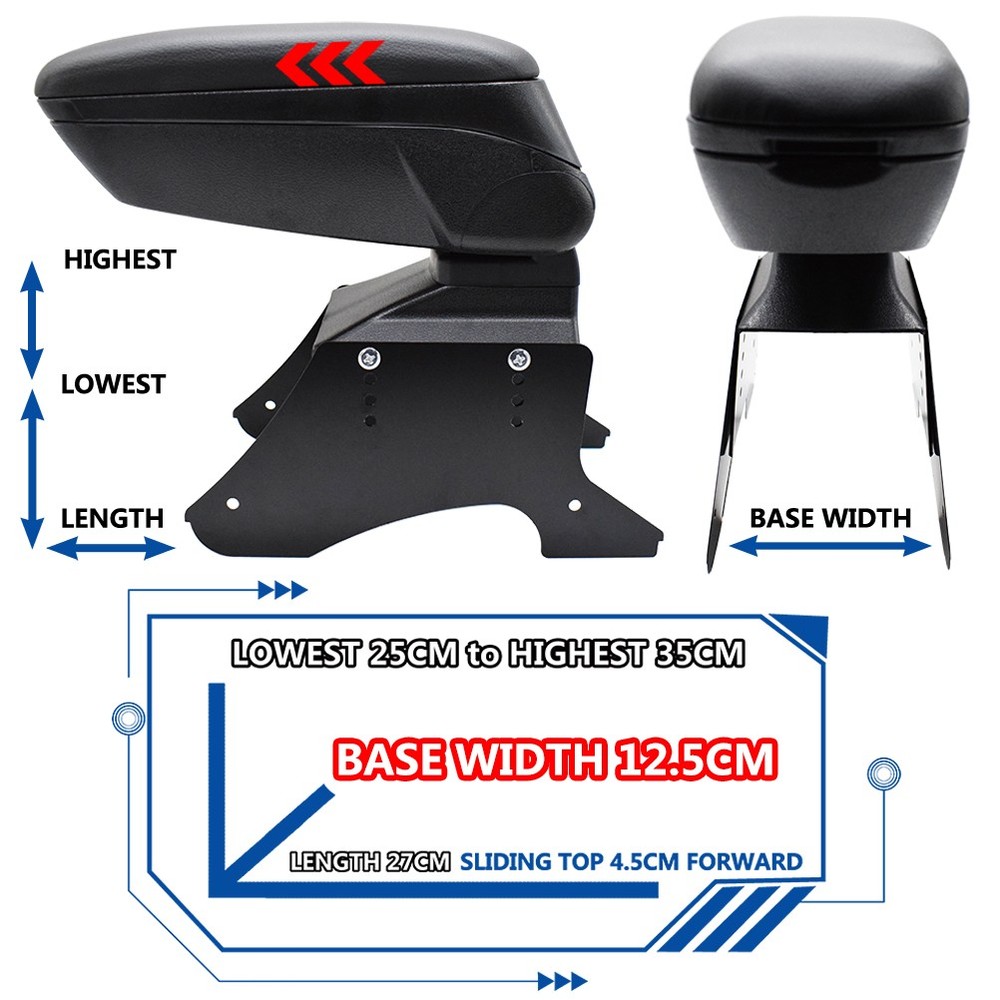 Universal Sliding Armrest Content Box Central Console Black New Container