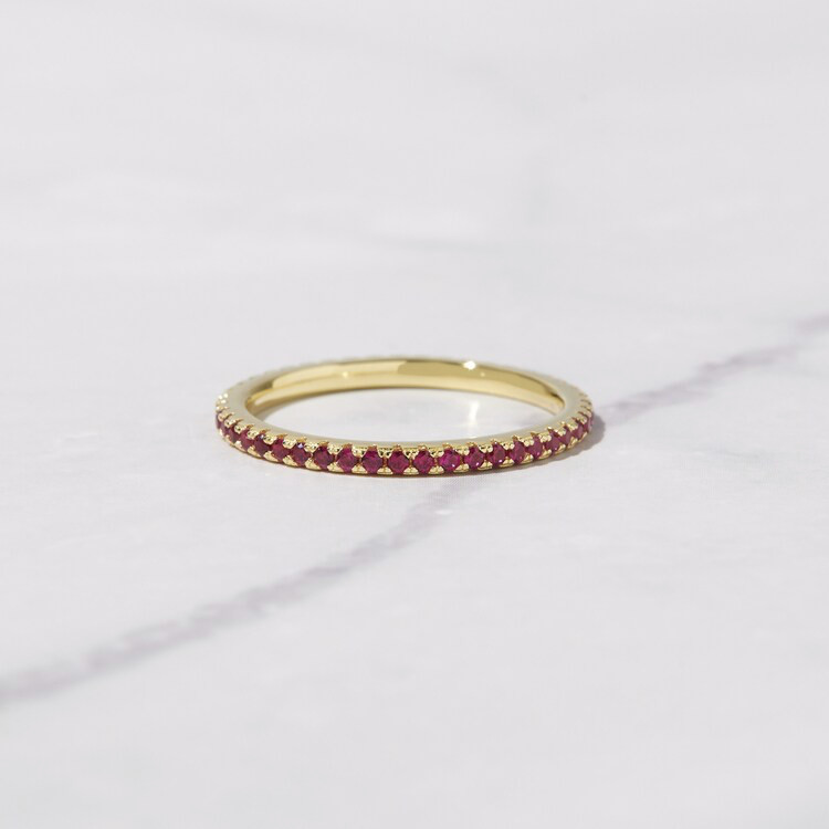 Ruby Band Stackable – Eternity Ruby Silver and Gold Minimalist Ring